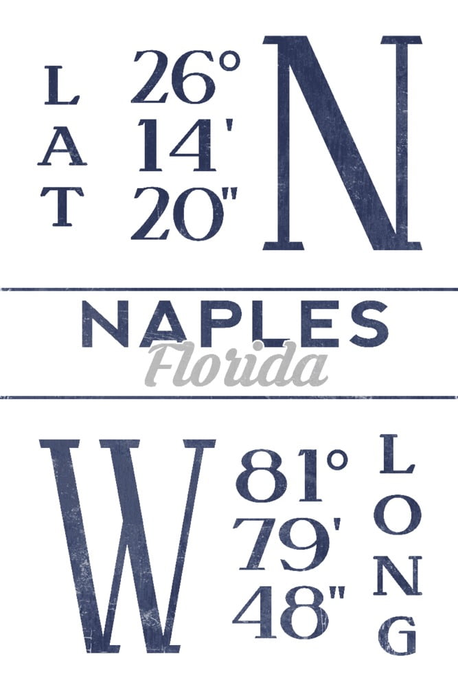 Naples, Florida, Latitude and Longitude (Blue) (24x36 Giclee Gallery