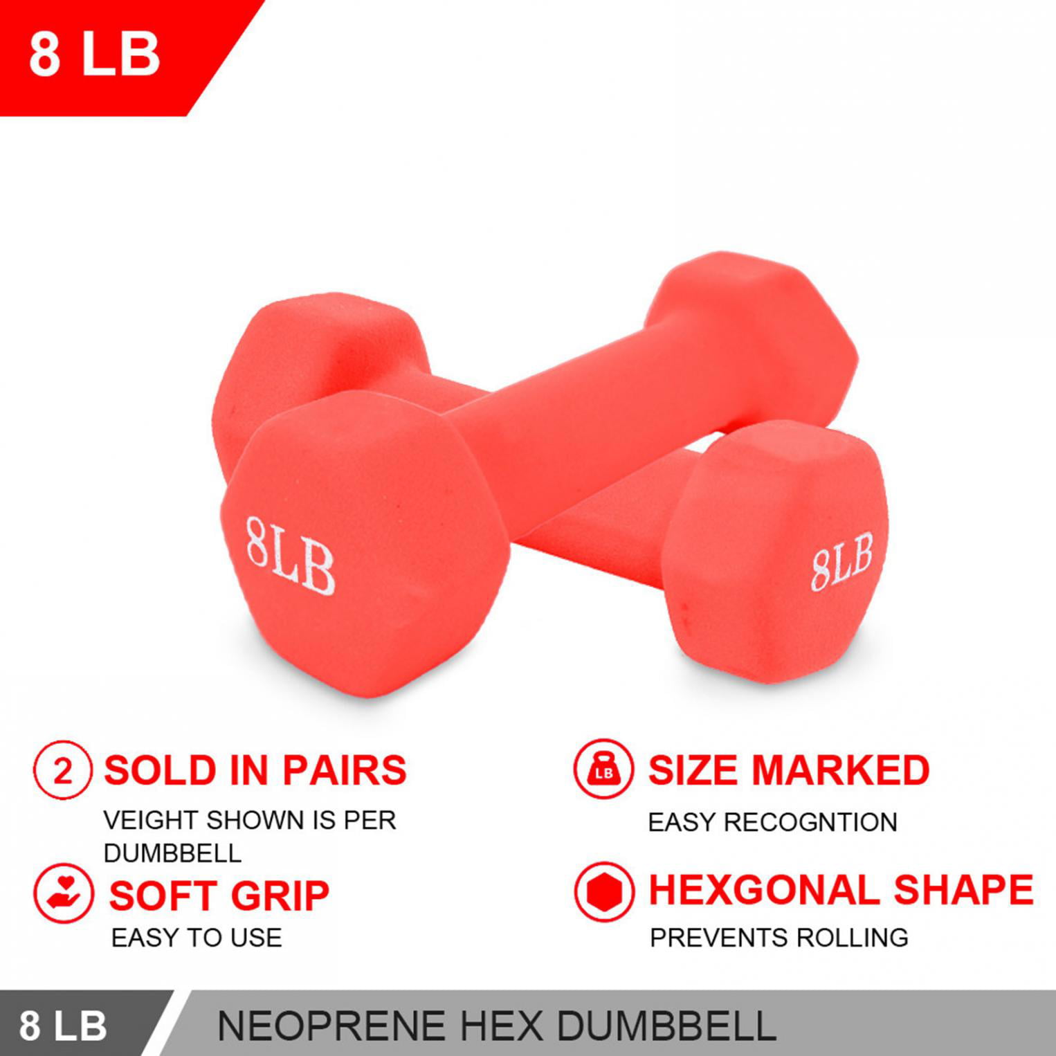 FAST SHIPPING New CAP Hex Neoprene 8 lb Pound Set 16 lbs Dumbbell Weight 