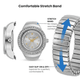 thumbnail image 7 of Jessica Simpson Women’s Silver Ring Watch – Adjustable Stretch Band, Crystal Bezel, Quartz Analog Mini Finger Watch, 7 of 7