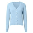 thumbnail image 6 of Kaprioy Womens Cropped Cardigan Knit Shrugs for Dresses Tops V Neck Button Down Fall Fashion Cardigans Sweaters Sky Blue, L, 6 of 9
