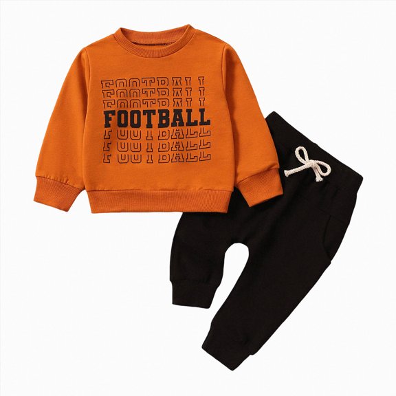YDFCWXW Baby Boy Clothes Set Long Sleeve Letter Print Sweatshirt Pants Toddler Outfits (Orange, 2-3 Years)
