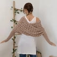 thumbnail image 3 of Boyscolos Multifunctional Scarf with Sleeves Knitted Cable Wrap Sweater Scarf Crochet Shrugs for Women Cozy Sleeve Wrap Shawl Camel One Size, 3 of 3