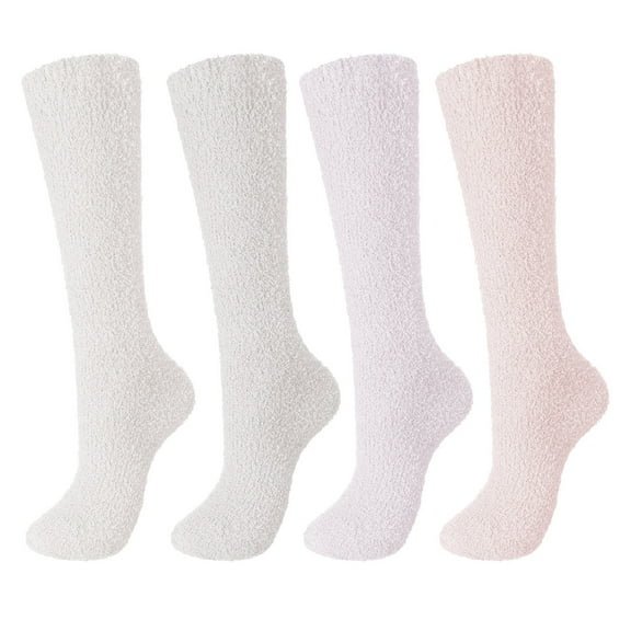 Lroveb Fuzzy Socks for Women Socks 4 Pairs Knee Soft Warm High Plush Winter Long Assorted Length Socks