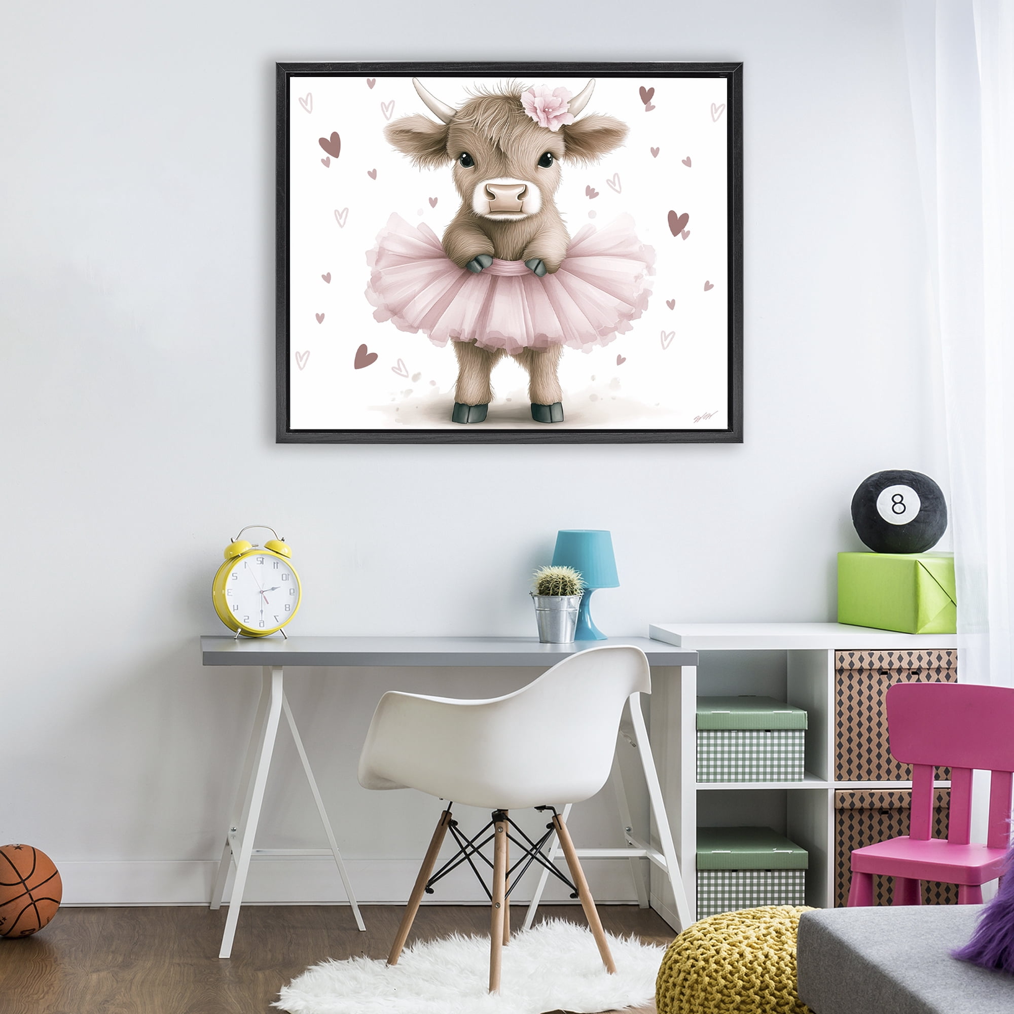 Stupell Industries Baby Calf with Tutu Black Framed Floater Canvas Wall Art, design by Whimsical Wonders