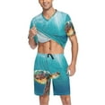 thumbnail image 3 of joogoo Men's Pajama Set Turtle under Sea V-Neck Pj Shorts Set 2 Piece Loungewear Sleepwear S, 3 of 7