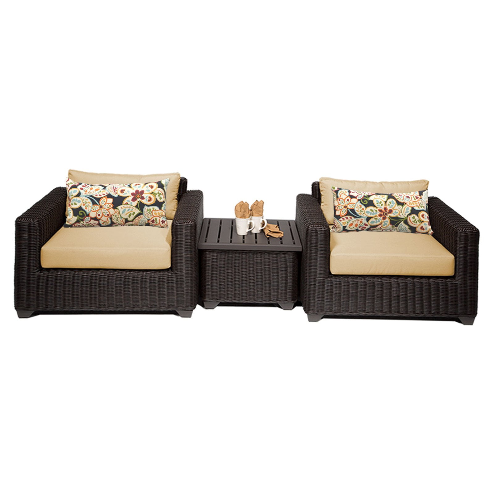 TK Classics Venice Wicker 3 Piece Patio Conversation Set with 2 Sets of