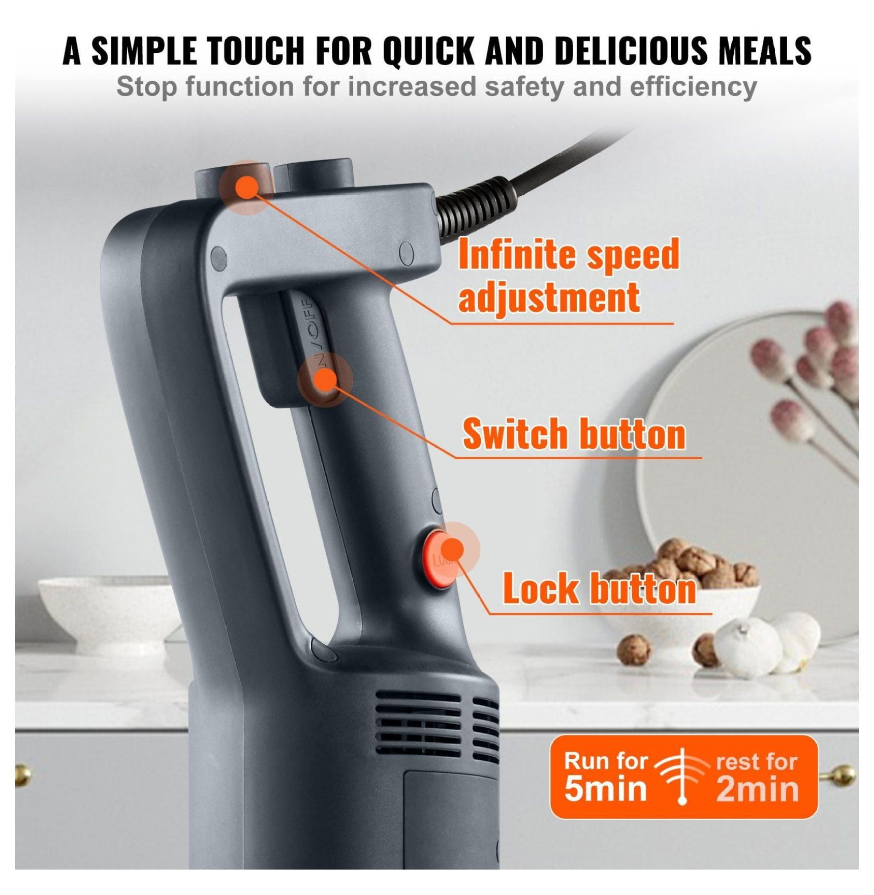 Immersion Blender 500W, Heavy Duty Hand Mixer, Variable Speed Stick Blender with Stainless Steel Blade, for Soup, Smoothie, Baby Food, Commercial Use