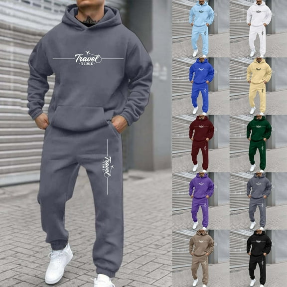 Jogging Suits For Men 2 Piece Set Trend Street Letter Print Hoodies Sweatshirt And Joggers Sweatpants Set Casual Fall Pullover Suit Sets Winter Clothes Outfits