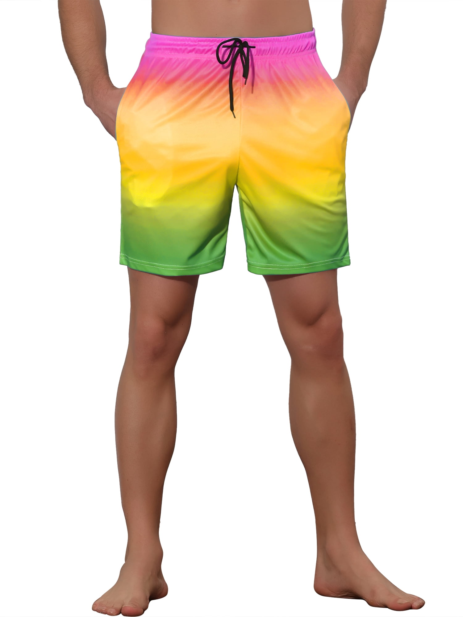 DARING DIVA Men's Drawstring Waist Beach Swimwear Shorts for Adventure 34 Yellow