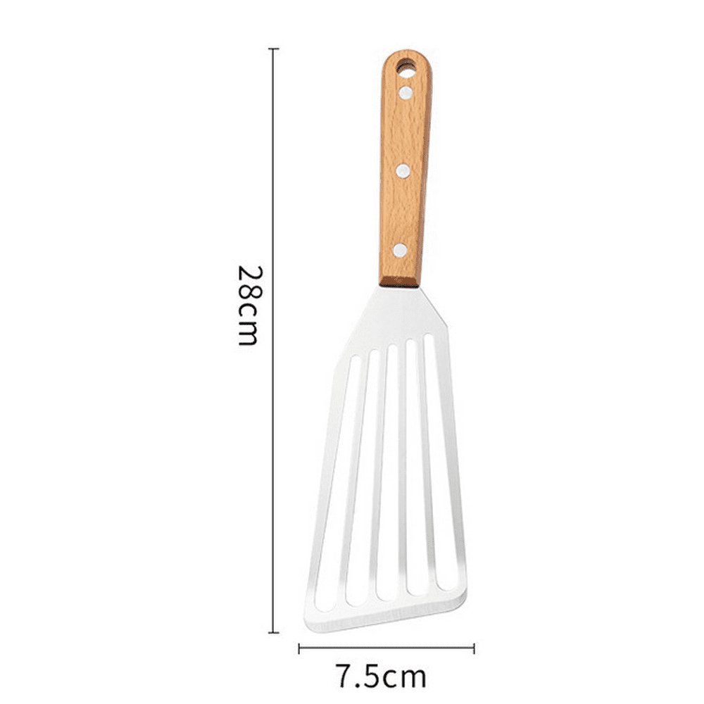 Farfi Small Spatula with Wood Handle Frying Spatula Non-stick Cookware  Heavy Duty Portable Stainless Steel Slotted Spatula Kitchen Gadget (Type  B,1pc)