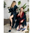 thumbnail image 3 of Lotus Linen Plush Robe for Women - Long Soft Fleece Bathrobe, Navy M/L, 3 of 11