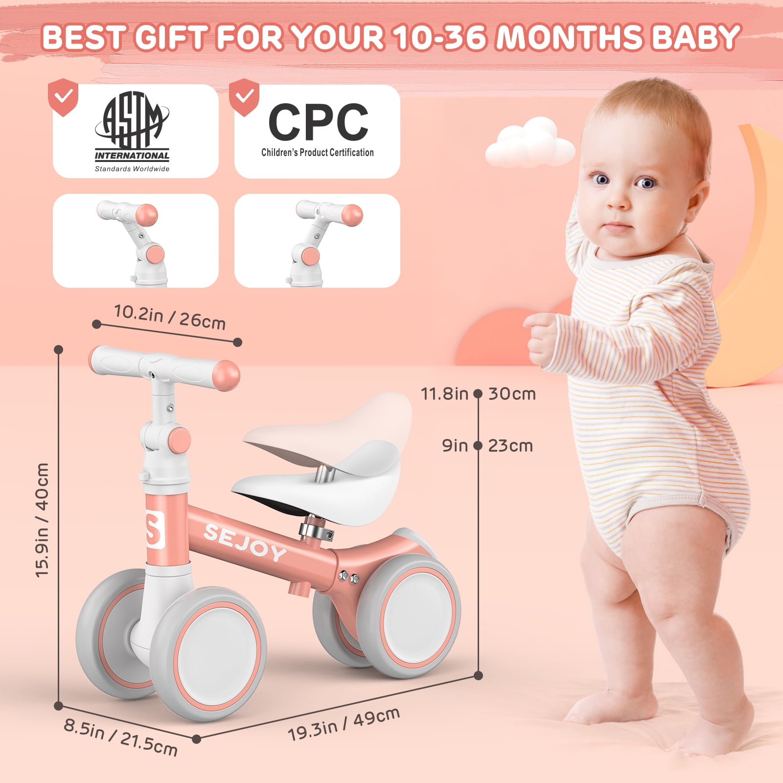 Sejoy Infant Baby Balance Bike, Toddler Learning Bike, Wheels