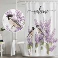 thumbnail image 5 of Bird Flowers Small Stall Shower Curtain, Waterproof Shower Curtains for Bathroom, Purple Lavender Pastoral Pastel Watercolor Washable Fabric Cloth Bath Curtain for Bathtub with Hooks 36x78 Inches, 5 of 6