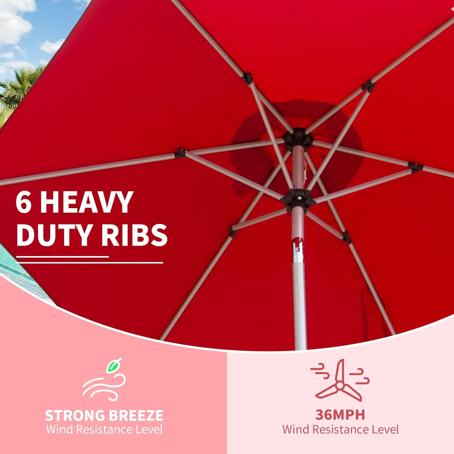 Domi Outdoor Living Dia.7.5FT Patio Umbrella with Push Button Tilt and Crank, UV Protection Waterproof Market Sun Umbrella for Garden, Deck, Backyard, Pool ，Brick Red