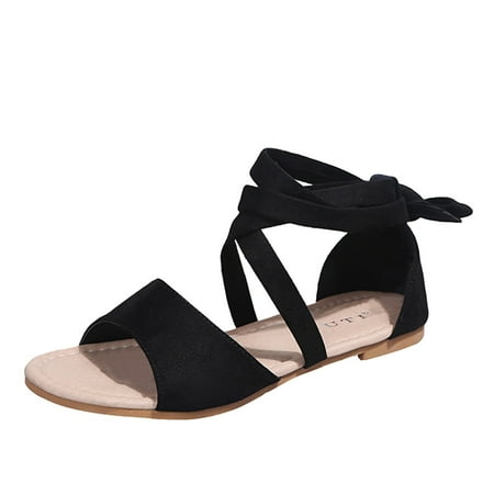 

Suede Sandals for Women Leisure Roman Style Women s Flock Summer Non Slip Cross Straps Flat Beach Open Toe Breathable Sandals Shoes Black