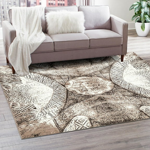 Unique Loom Sofia Collection Area Rug - Albert (8' Square Brown/Ivory)