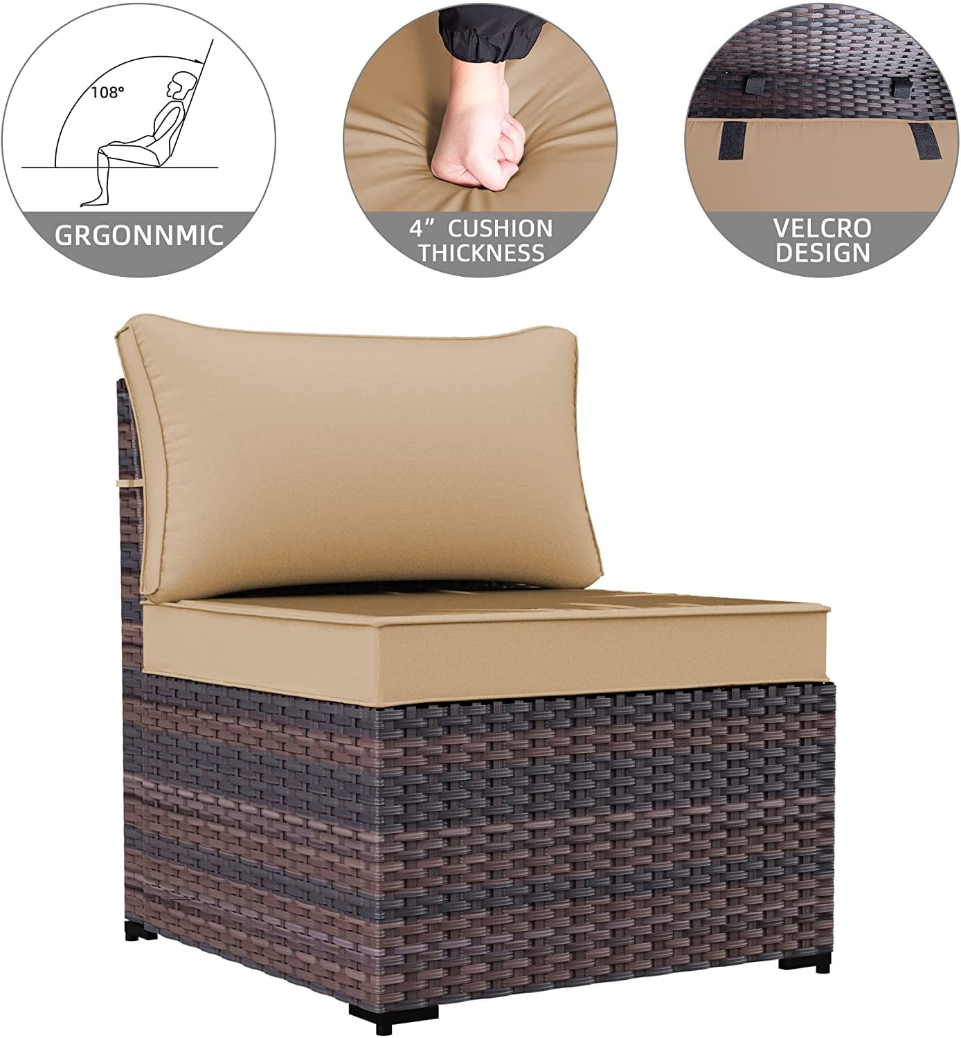 Kullavik 6 Pieces Patio Furniture Sets All Weather Outdoor Sectional Sofa Manual Weaving Wicker Rattan Patio Conversation Set with Cushion and Glass Table (Sand)