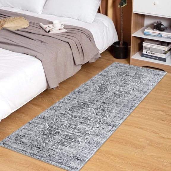 Glattice Washable Runner Rug 2x5 Gray Runners Non-Slip Ultra Soft Printed Distressed Medallion Floor Carpet Runner for Bedroom Hallway Kitchen