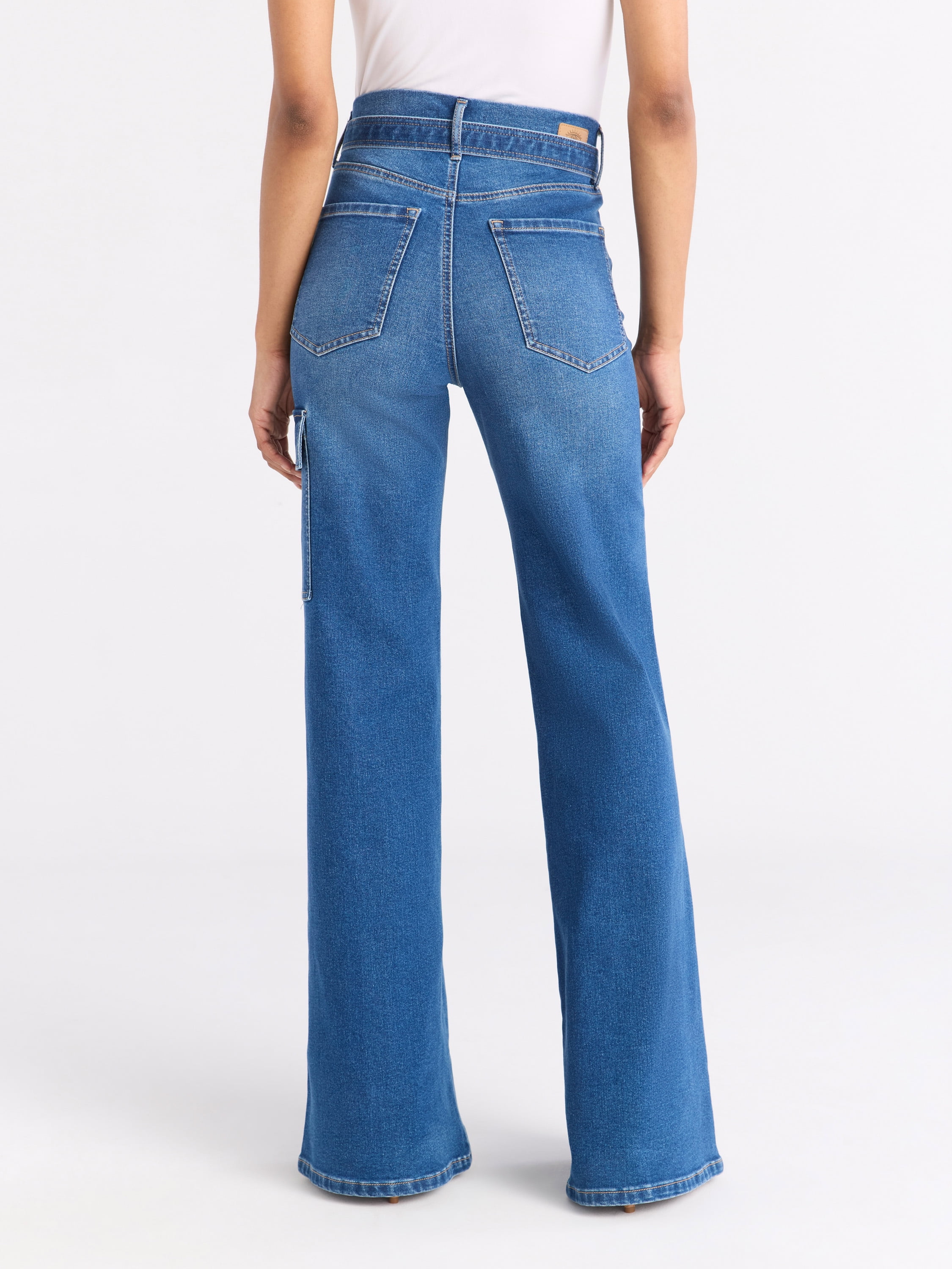 Sofia by Sofia Vergara Women's and Women's Plus Margot Wide Leg High Rise Cargo Jeans with Belt, Sizes 0-28W