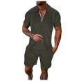 thumbnail image 1 of toraway Mens Suits 2 Piece Plus Size Autumn Male Casual Striped Print Two Piece Suit Zipper Short Sleeve Top Blouse Suit Drawstring Pocket Short Set L, 1 of 4