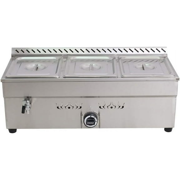 EQCOTWEA 3-Pan LP Gas Food Warmer Bain Marie Buffet Food Warmer with Regulator for Canteen Catering Restaurant