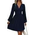thumbnail image 2 of Women'S Elegant Dress V Neck Long Sleeve High Waist Swing Prom Cocktail Short Dresses Navy Blue M, 2 of 9
