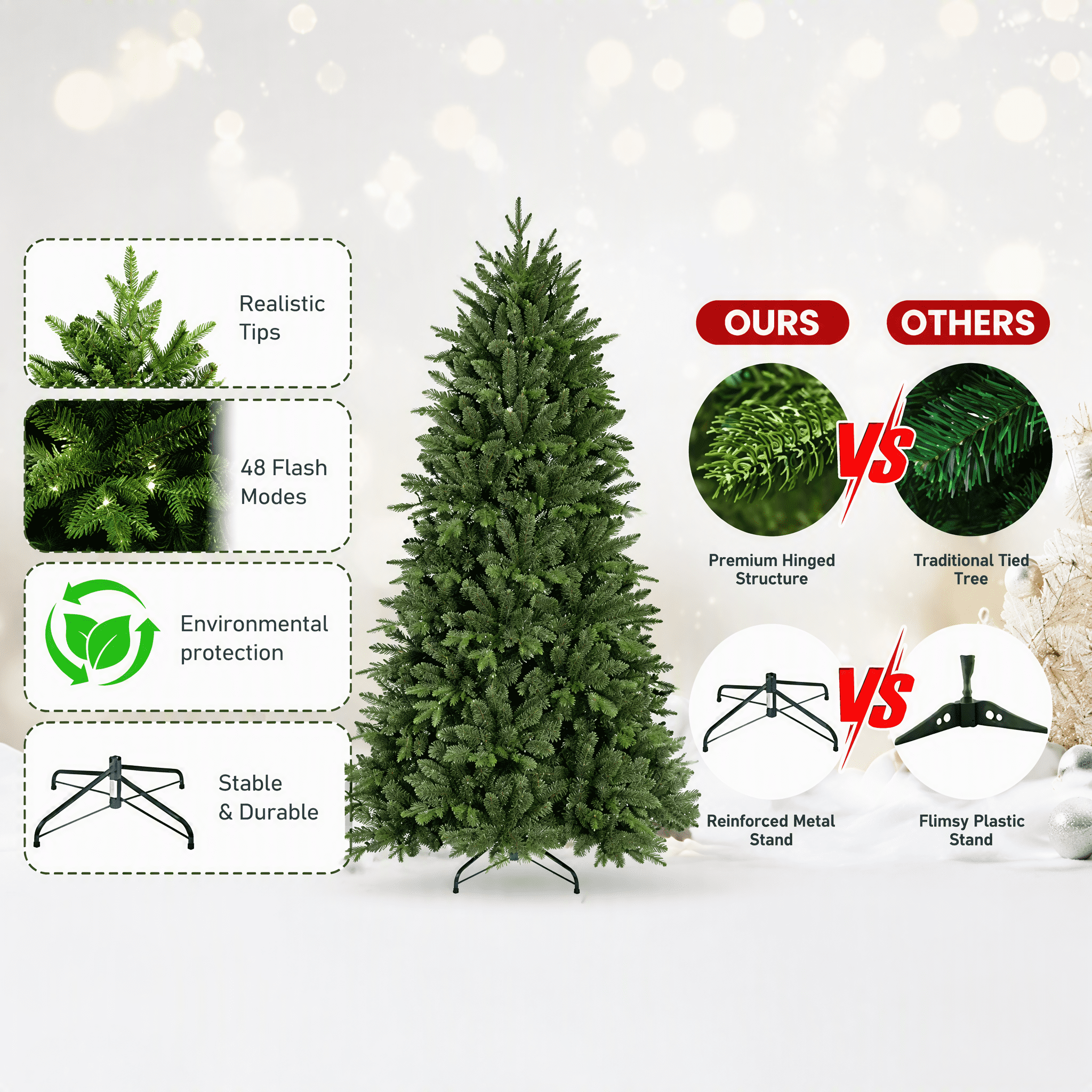 7ft Smart Prelit Christmas Tree 2126 Tips 340 RGB LED Lights 50 Functions Indoor Decor