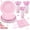 Pink, variant on 176 Pcs Party Plates and Cups and Napkins Sets, 9" Paper Plates, 7" Dessert Plate, 9oz Cups & Cutlery, 25 Guest Scalloped Party,Green