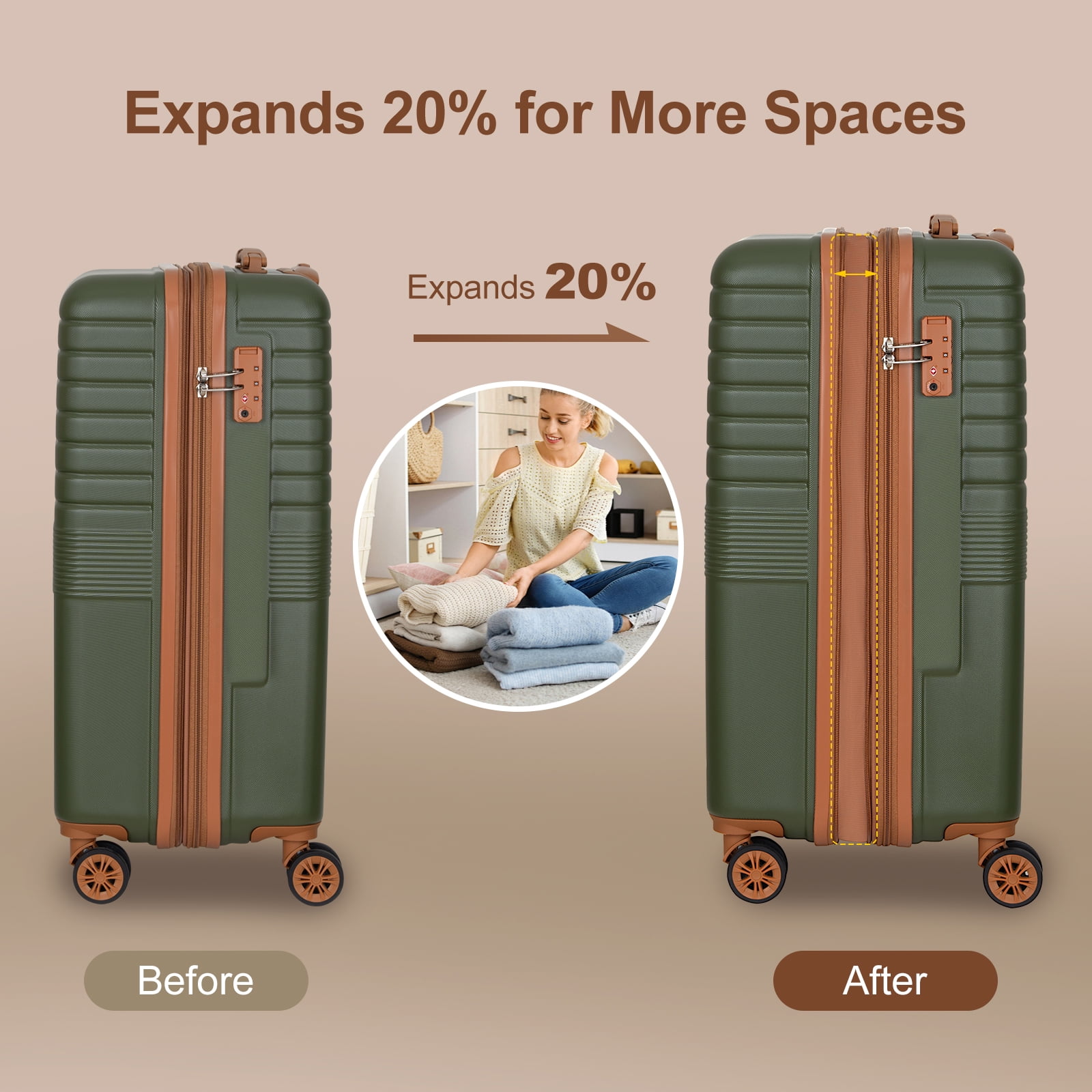SUNSPIRE Carry On Luggage 20 Inch Airline Approved Expandable Hardside Suitcase Spinner Wheels More Space Hardshell Durable TSA Lock YKK Zipper Green