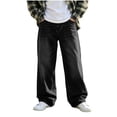 thumbnail image 2 of ITSAME Teen Boys Wide Leg Jeans Elastic Waist Loose Fit Casual Fashion Denim Pants with Pockets Black Size 15, 2 of 6