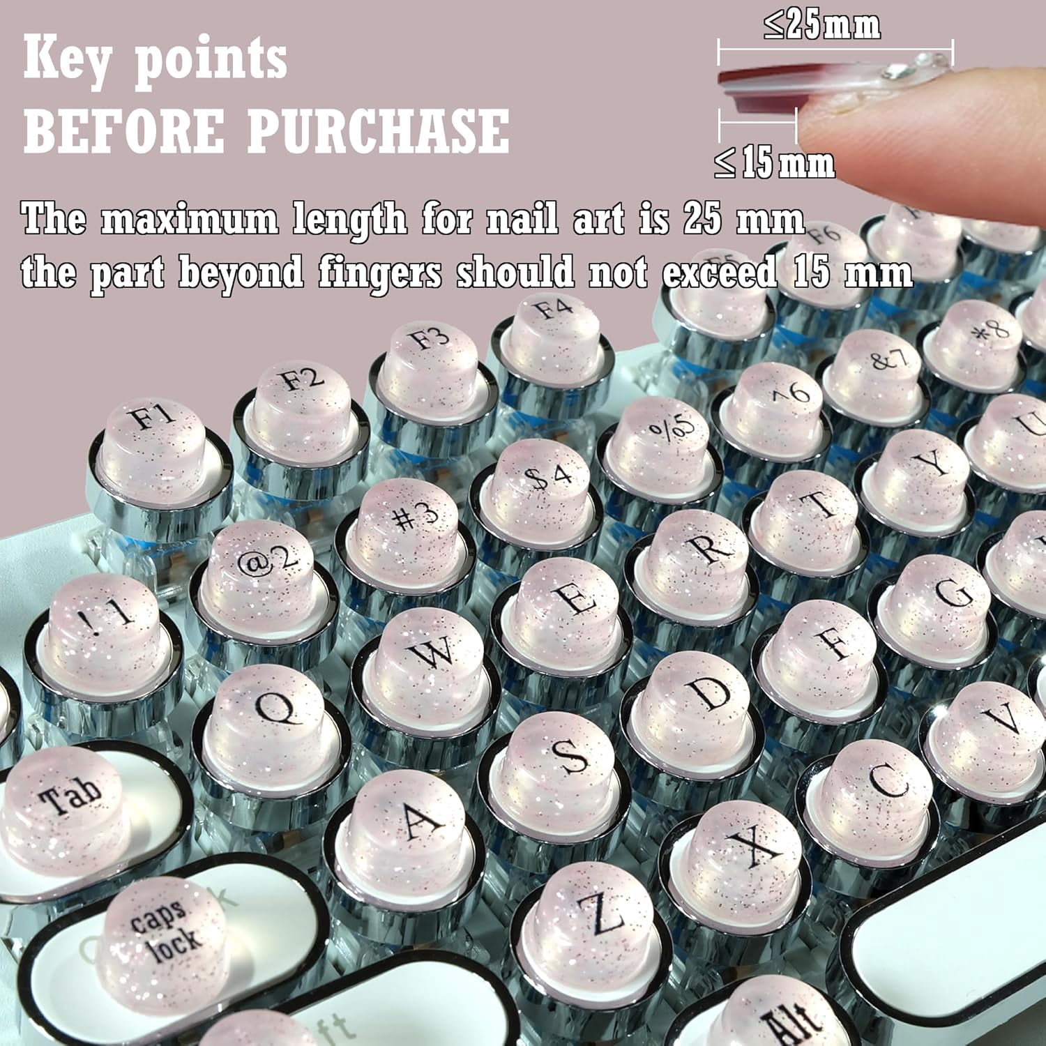 128-key keygap extender for long nail typing and gaming, keyboard