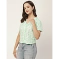 thumbnail image 3 of Moomaya V-Neck Printed Tops For Women, Button Down Short Sleeve Crop Top Blouse, 3 of 8