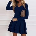 thumbnail image 2 of Womens Wrap V Neck Long Sleeve Cake Dress A Line Cocktail Party Swing Fit Flare Skater Mini Dress Autumn Solid Casual Dress, 2 of 7