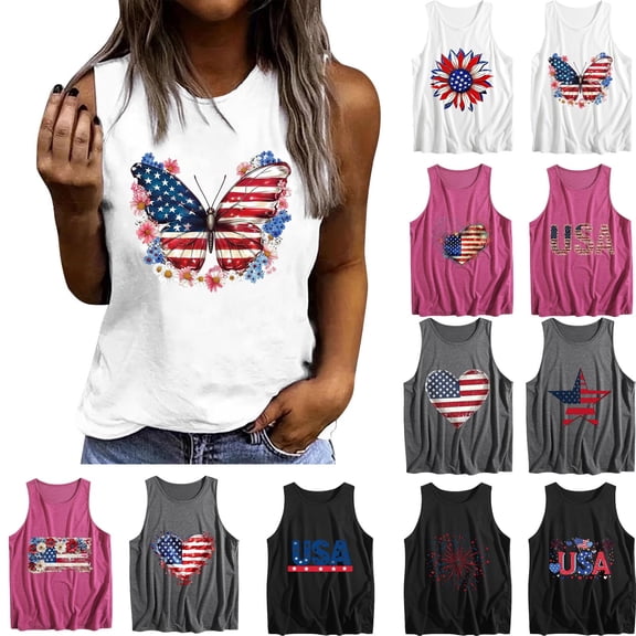 Danhjin Women Tank Top 4th of July Independence Day's Patriotic Print Sleeveless Tops Summer Casual Going out Party Holiday Graphic Tee