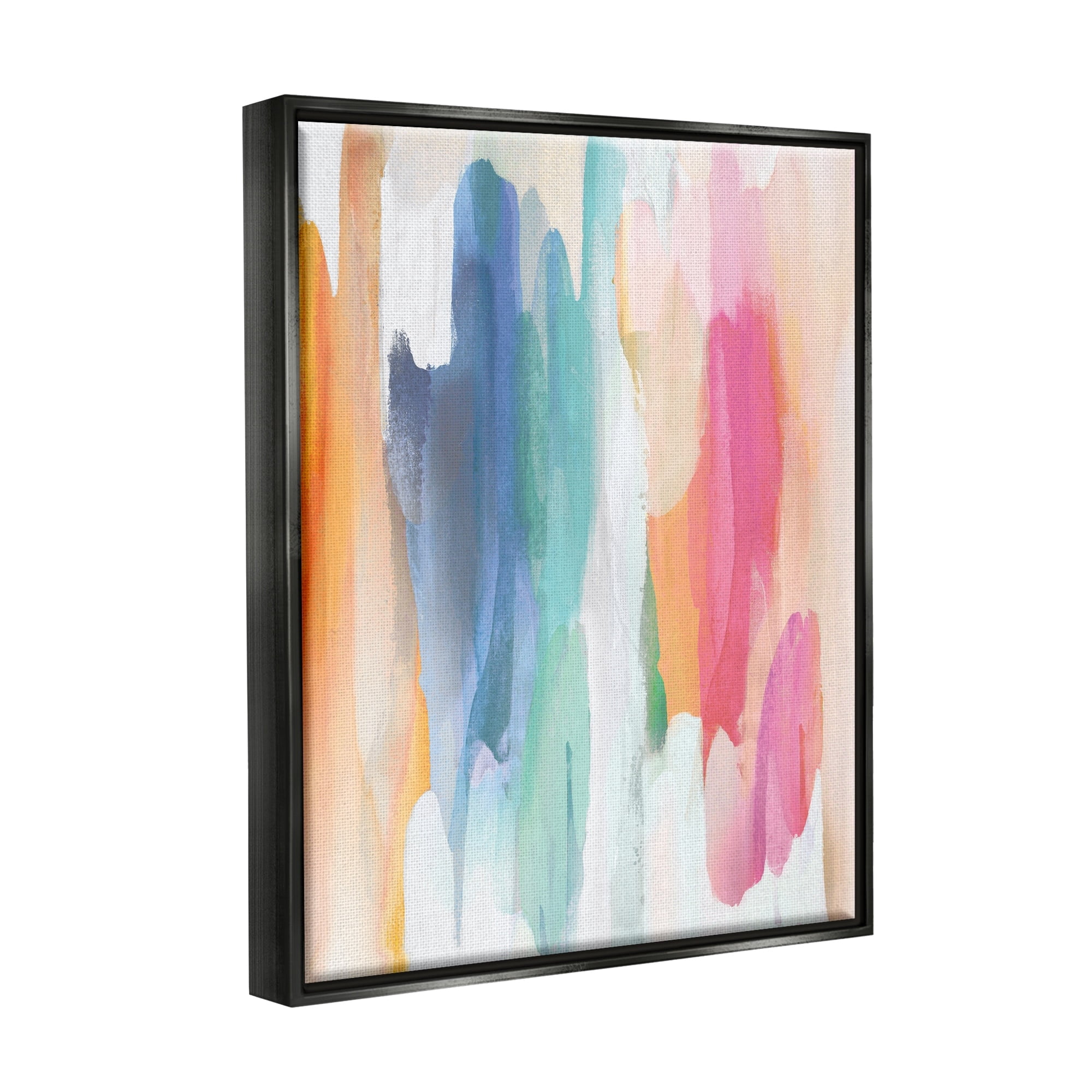 Stupell Industries Faded Rainbow Tones Layered Shape Abstraction Jet Black Framed Floating Canvas Wall Art, 24x30, by Jackie Hanson