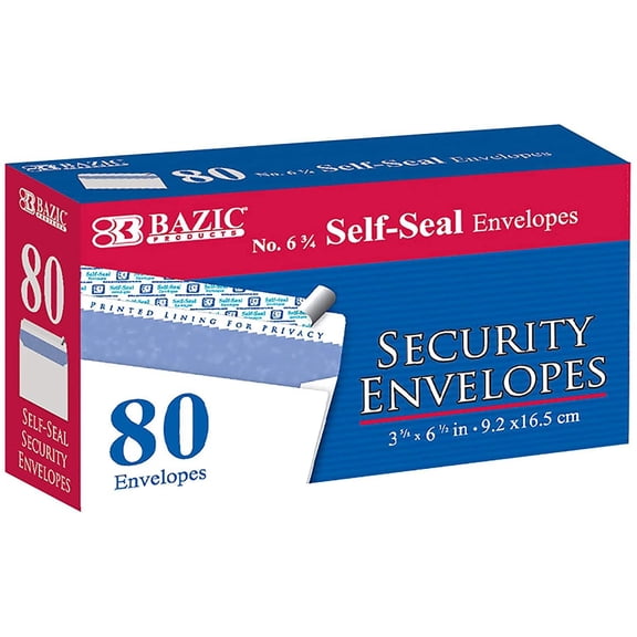 BAZIC Security Self Seal Envelope 3 5/8" x 6 1/2" #6 Tint Mailing Envelopes, 80-Count