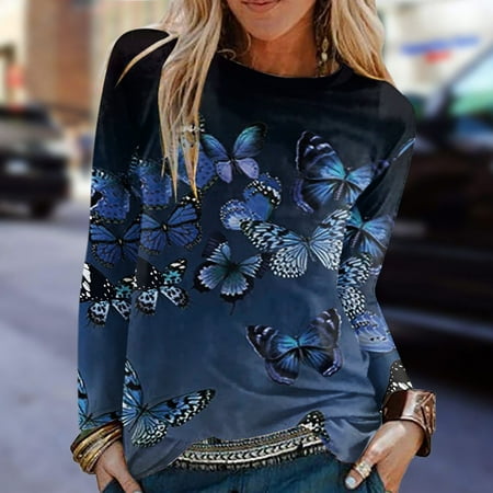 

Upf 50 Long Sleeve Women Long Sleeve Rash Guard Women Printed Casual Round Neck Womens Rash Guard Womens Swim Shirt Blue XL