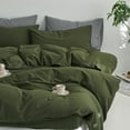 thumbnail image 5 of MooMee Duvet Cover Set Cal-King 100% Washed Cotton Twill Ultra-Soft Breathable Linen Like 3-Piece (Olive Green, 104"x98"), 5 of 7
