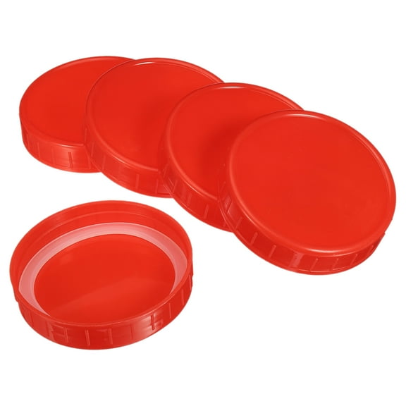 Uxcell 86mm Wide Mouth Plastic Mason Jar Lids with Silicone Sealing Ring, Red 1Set/10 Pack