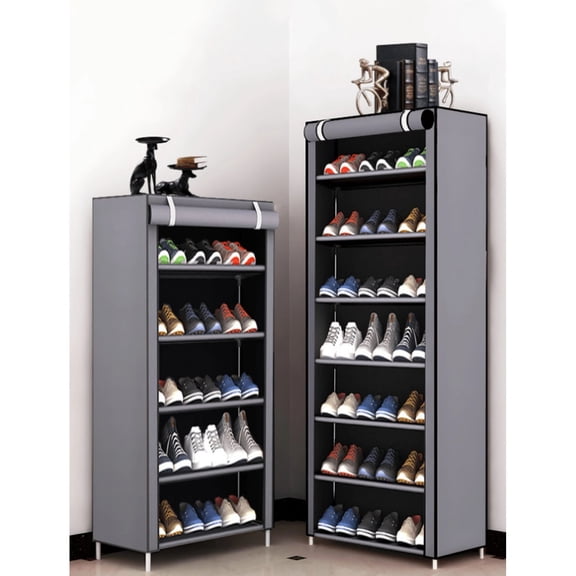 NTGFU 5 Layers 6 Grids Shoe Rack Storage Cabinet with Dust Cover, Large Capacity Free Standing Shoe Shelf, Easy To Assemble for Entryway, Bedroom, Closet, Dormitory, Home,Grey