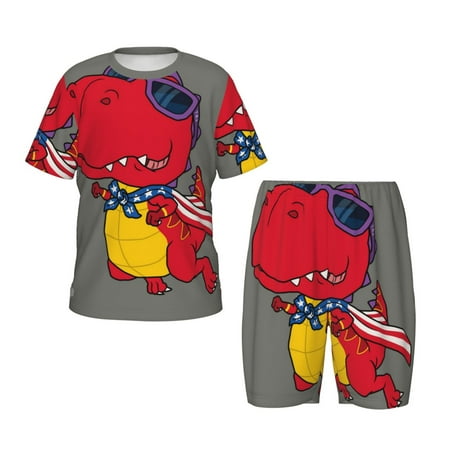 Luyuia Dinosaur Super Hero Cartoon Print Girls  2-Piece Tie-Dye Pajama Set  Cute Summer Loungewear with Shirt and Tank Shorts Nightwear-4X-Large