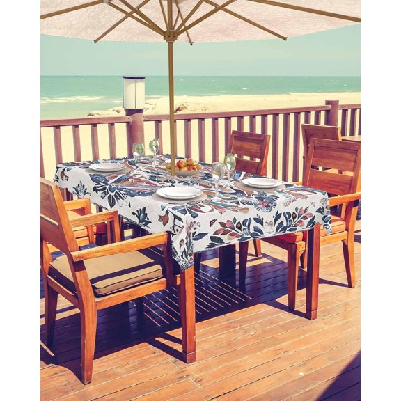 Boho Navy Blue Outdoor Tablecloth - 60x120 Inch Rectangle Dining Table Cover, Vintage Southwestern Geometric Art Waterproof Outdoor Table Cloth with Umbrella Hole & Zipper for Picnic/Patio