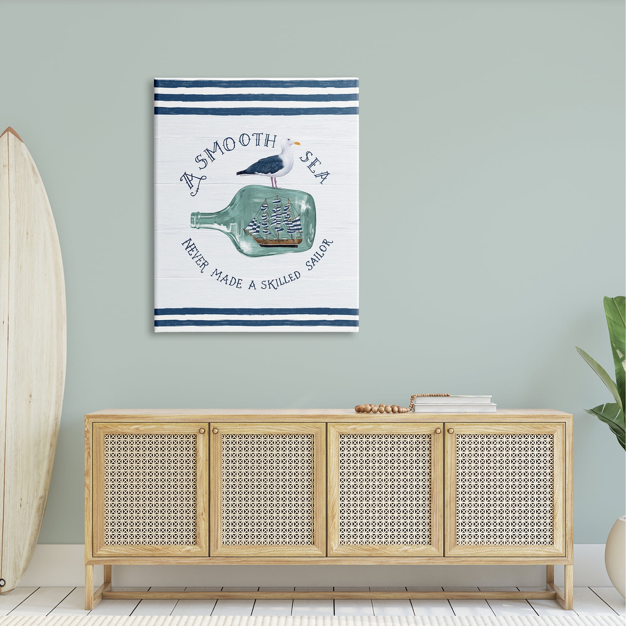 Stupell Industries Ship In Bottle Seagull Striped Nautical Phrase Graphic Art Gallery Wrapped Canvas Print Wall Art, Design by Raquel Maciel
