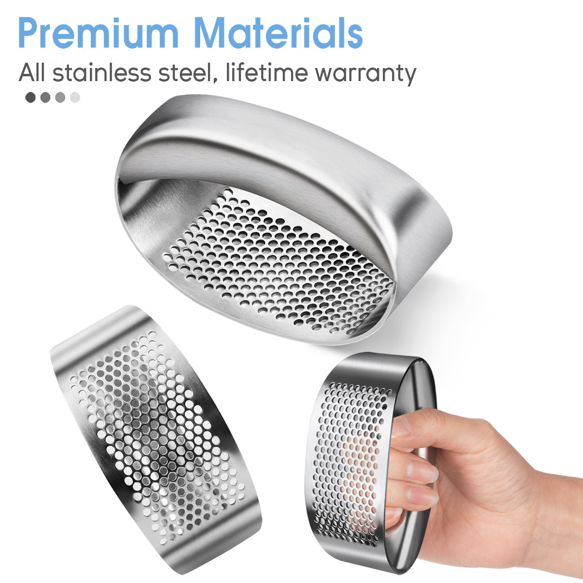 PIPETPET Garlic Press Stainless Steel,Sturdy Garlic Crusher Chopper Mincer  with Silicone Garlic Peeler and Cleaning Brush, Large Leverage,,Dishwasher  Safe 