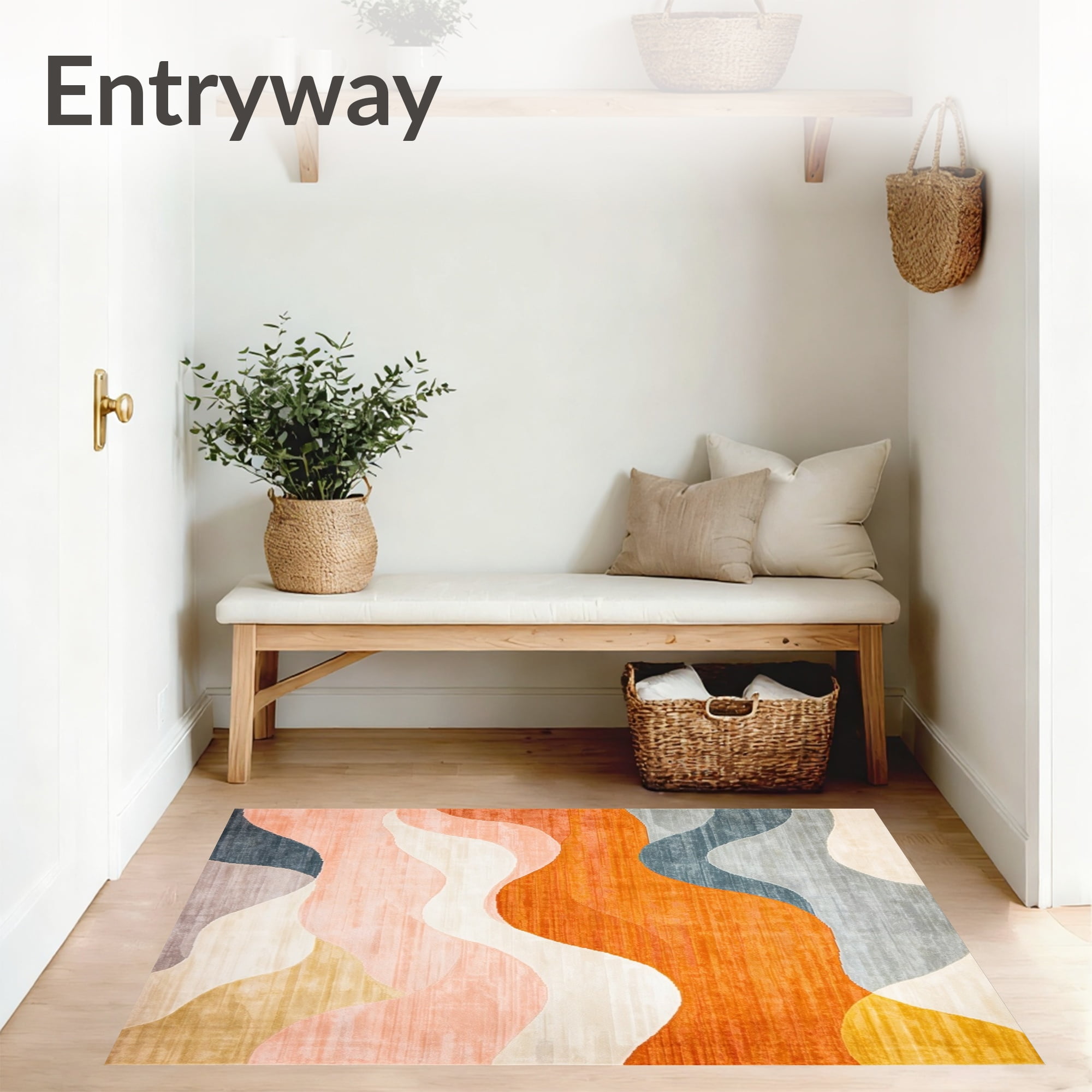 ODIKA 9'x12' Machine Washable Non-Slip Area Rug, Colorful Gradient Swirl Abstract Art High Traffic Rug, Orange Beige, 47547