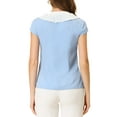 thumbnail image 3 of INSPIRE CHIC Women's Pleated Front V Tie Neck Cap Sleeve Work Office Tops Blue S, 3 of 5