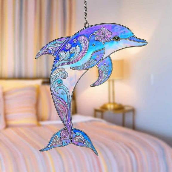 Pastel Dolphin Suncatcher Acrylic Window Hanging Iridescent Sea Art Gift for Mermaid Fans and Beachy Room Vibes