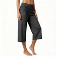 thumbnail image 6 of Gaucho Capri Pants for Women Low Rise Wide Leg Cropped Yoga Casual Trousers Fold Over Waist Flowy Summer Beach Pants Dark Gray S, 6 of 7