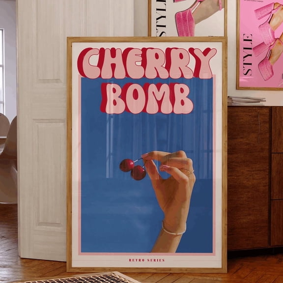 Kna Prints - 1 Pc Poster Typography Print, 70S Wall Art, Girly Prints, Cherry Print, Cute Pink Prints, Trendy Wall Art, Dopamine Decor, Bar Cart Decor, Retro Print Wall Art, UNFRAMED-8x12