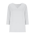 thumbnail image 4 of Babysbule Women's Scalloped V Neck 3/4 Sleeve T Shirt, Casual Loose Solid Blouse for Daily All Season Wear, 4 of 6
